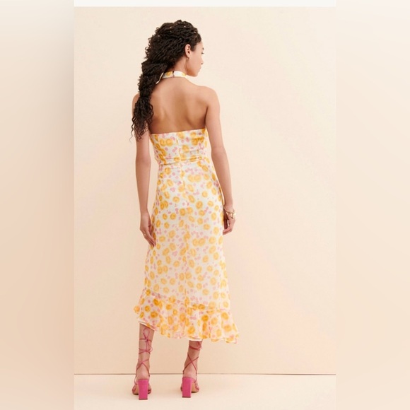 Floral Wrap Halter Dress, size XS, bridal shower, vacation, formal midi dress - Picture 2 of 14